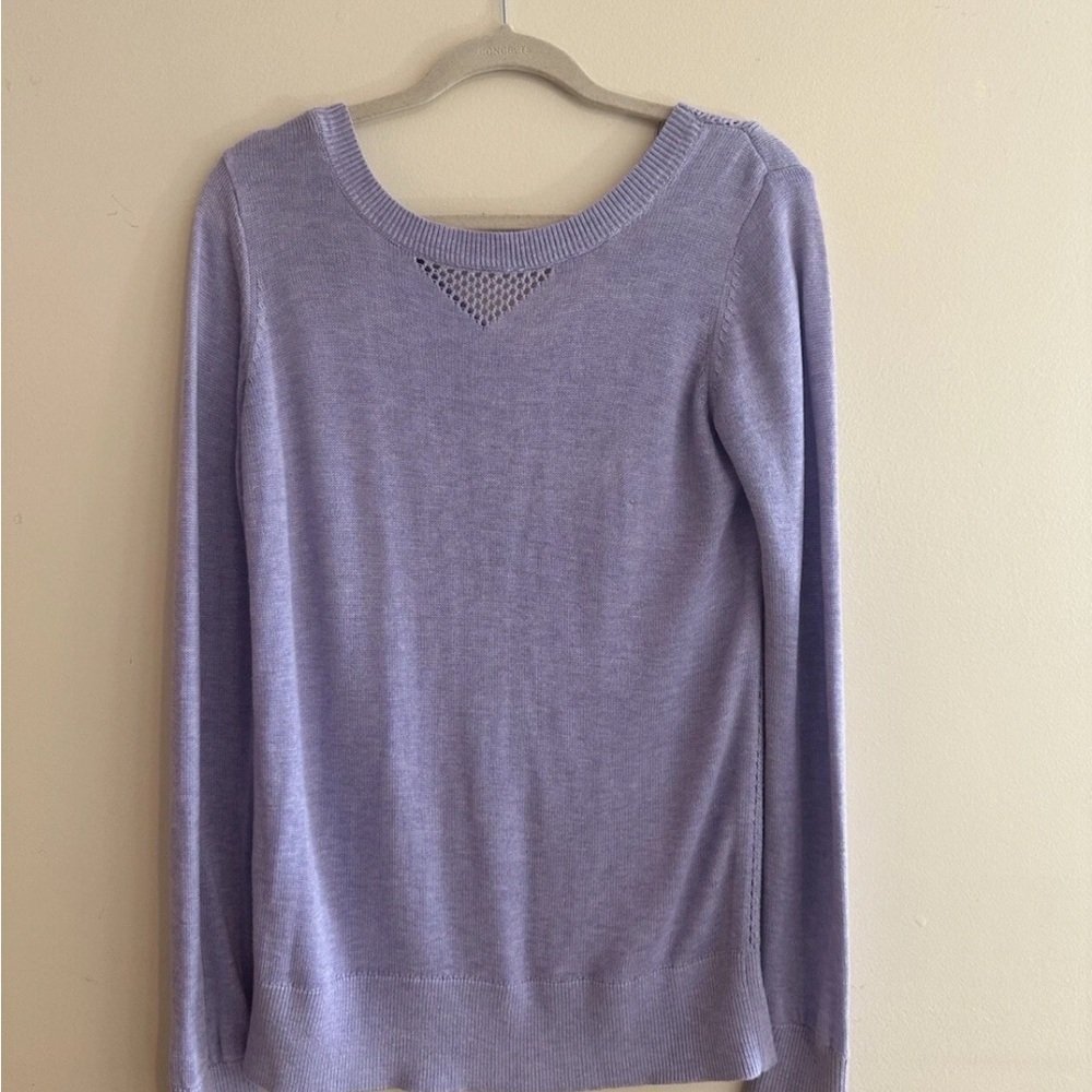 Lululemon YOGA 🧘 sunset savasana lilac open back sweater 6-8, Medium EUC